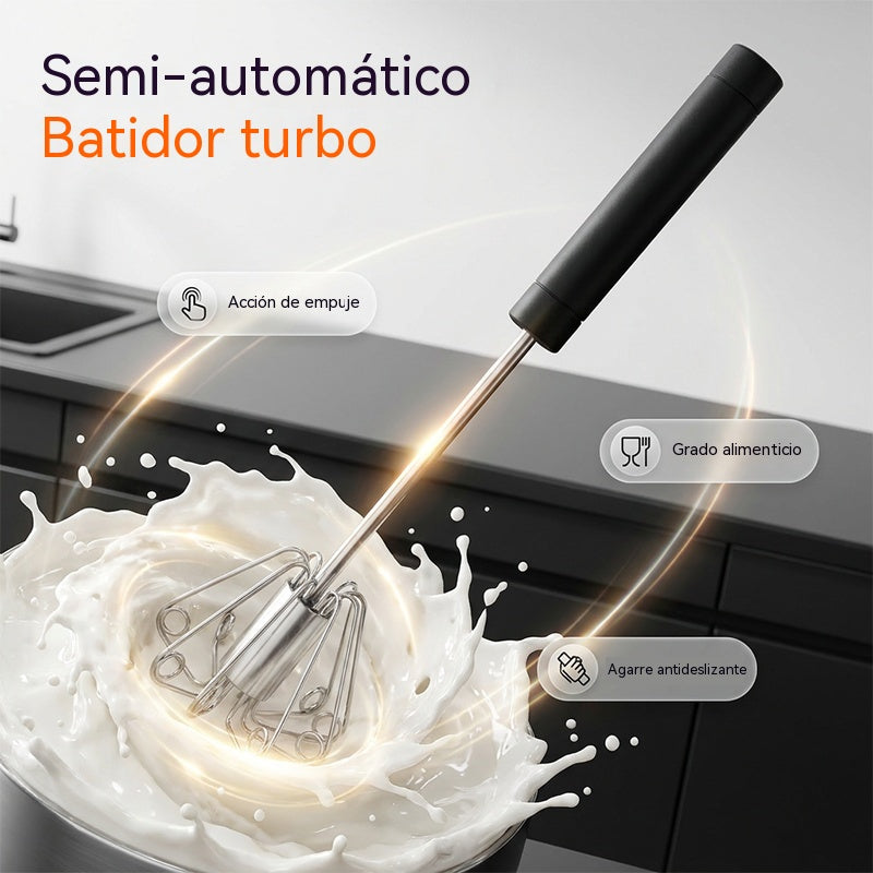 🥚⚡ ¡Bate sin esfuerzo! Batidor manual giratorio de acero inoxidable