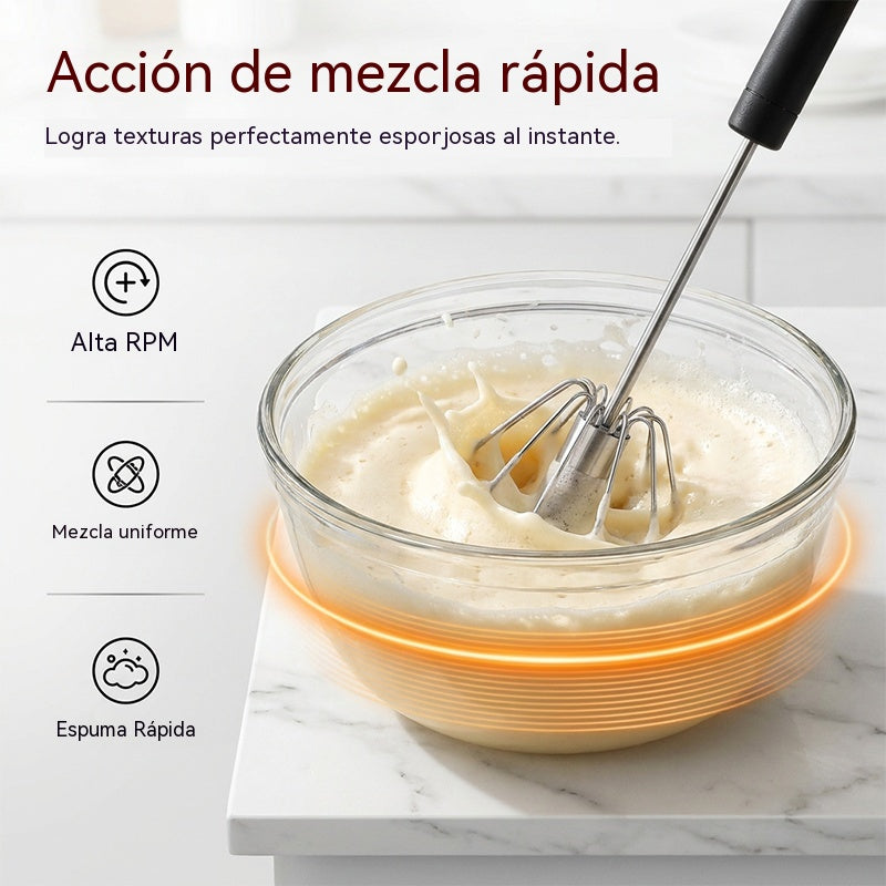 🥚⚡ ¡Bate sin esfuerzo! Batidor manual giratorio de acero inoxidable
