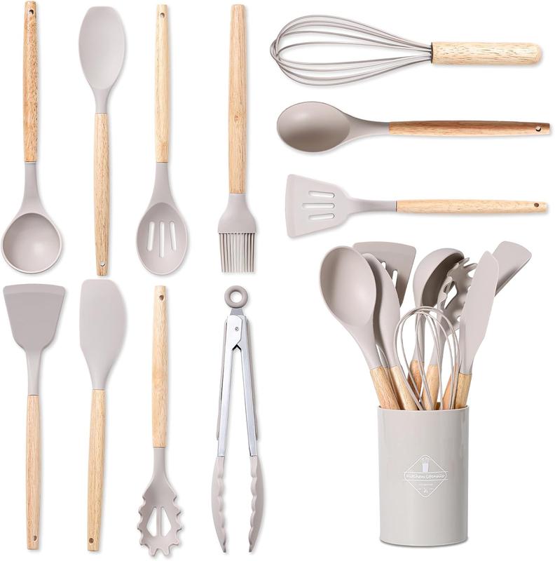 Set 12 Utensilios de Cocina de Silicona Antiadherente — Menaje Completo con Soporte